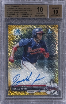 2017 Bowman Chrome Prospect Autographs (Gold Shimmer Refractors) #CPARA Ronald Acuna Signed Rookie Card (#31/50) - BGS PRISTINE 10/BGS 10

